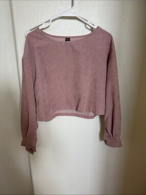 Ribbed Cropped Sweatshirt in Mauve Pink by unknown